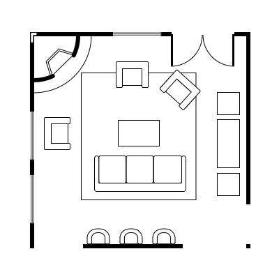 2.3 layout idea for square living room
