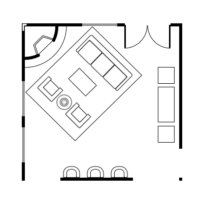 Floor plan layout with corner fireplace