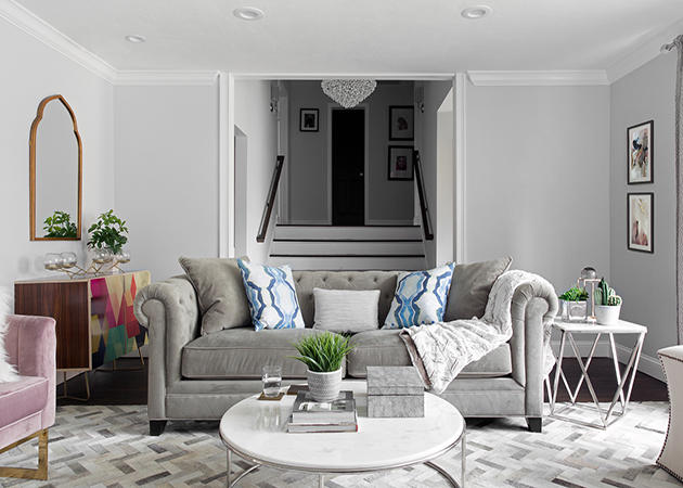 light gray velvet tufted sofa