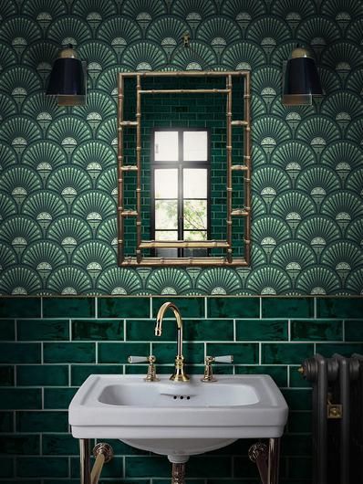 Hunter Green Subway Tile Eclectic Designed Bathroom 