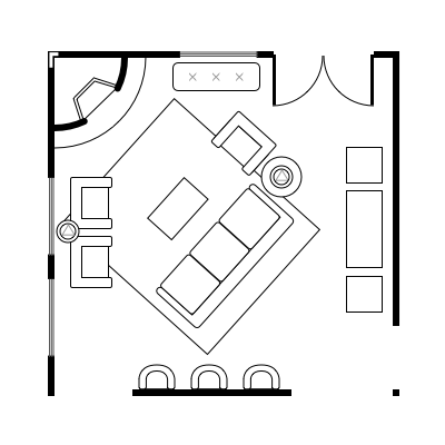 2.1 layout idea for square living room