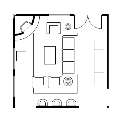 2.5 layout idea for square living room