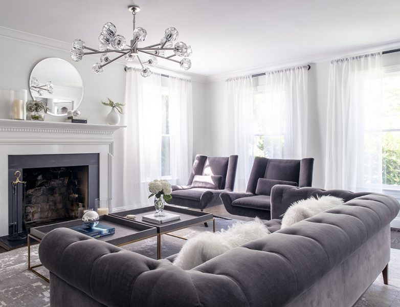 gray velvet sofa