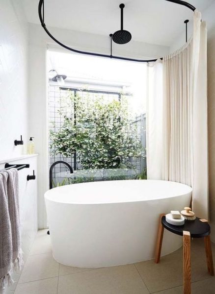 free standing tub, shower curtain, freestanding tub faucet, round freestanding tub, cast iron tub, acrylic bathtub